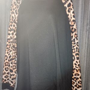 Black Top with Leopard Print Sleeves